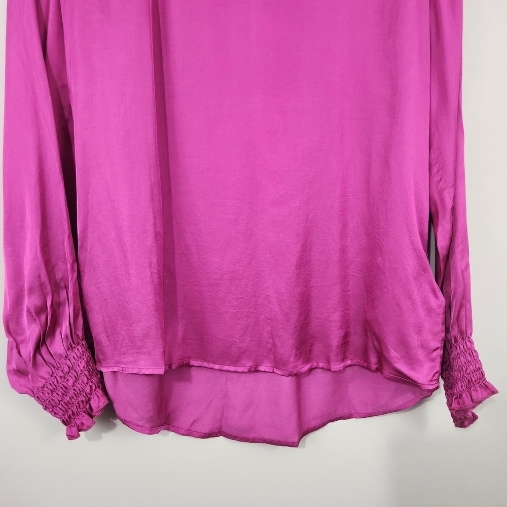 Esqualo Fuchsia Satin V-Neck Blouse Size 6 - Picture 6 of 10